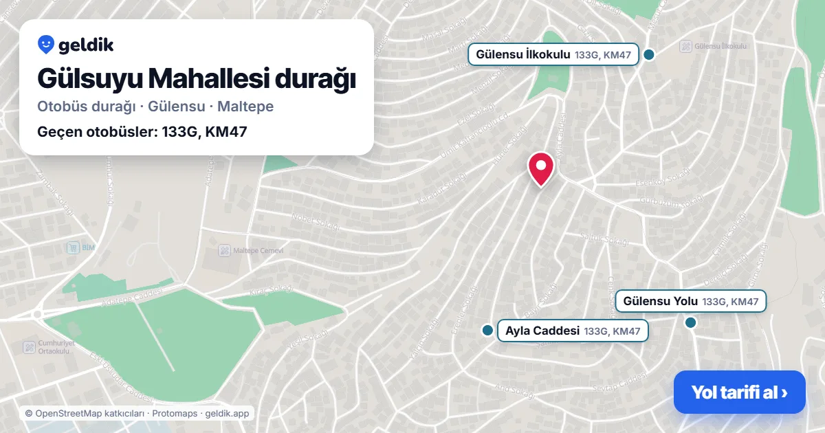Gülsuyu Mahallesi otobüs durağı haritada: konumu ve yakındaki duraklar