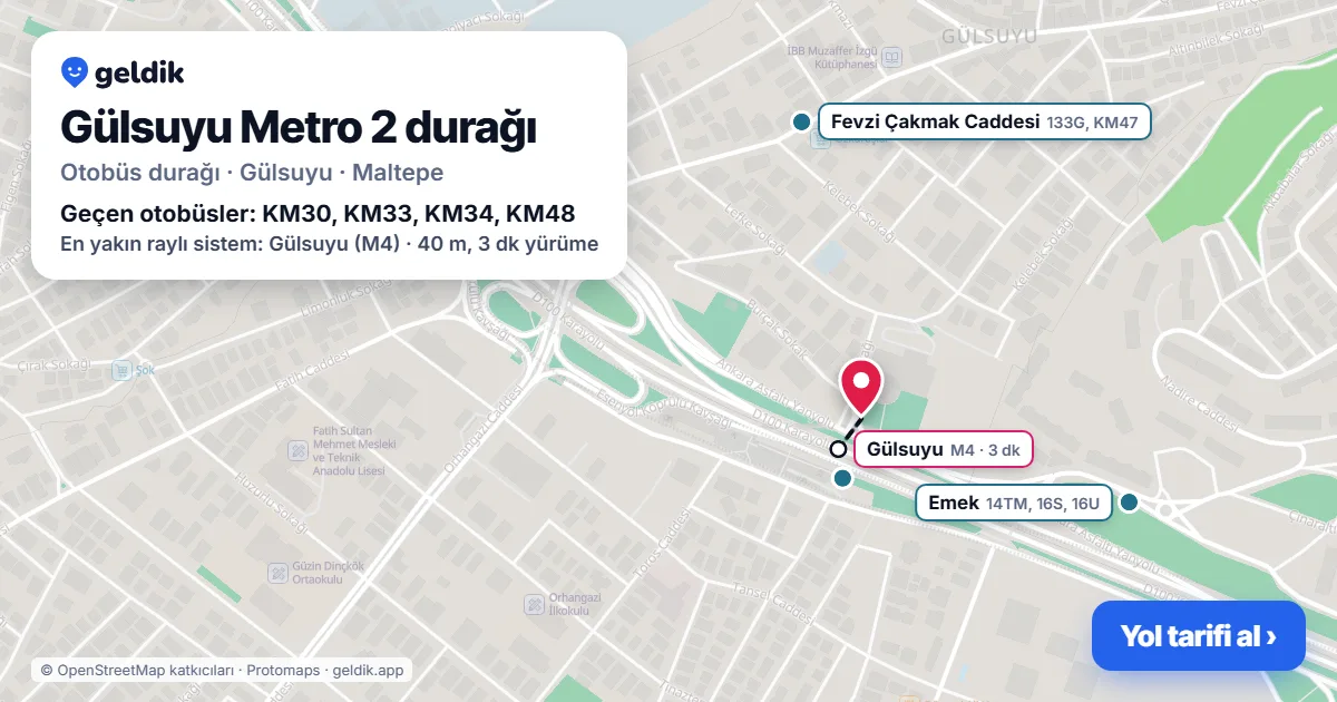 Gülsuyu Metro 2 otobüs durağı haritada: konumu ve yakındaki duraklar