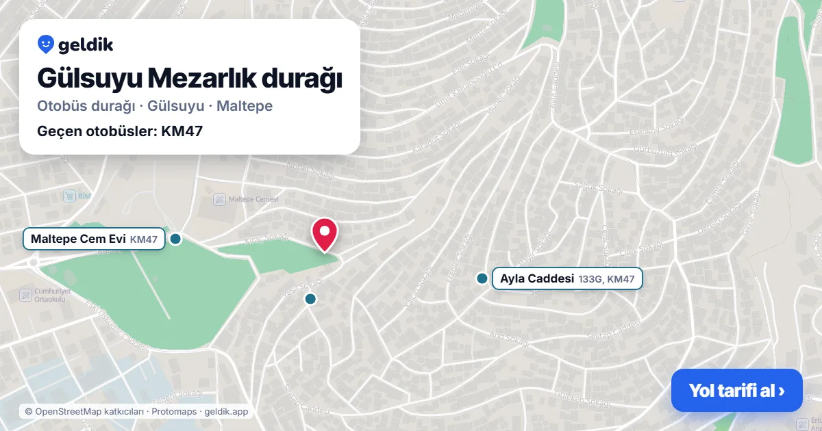 Gülsuyu Mezarlık otobüs durağı haritada: konumu ve yakındaki duraklar