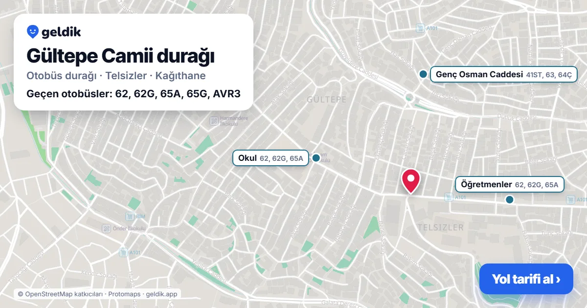 Gültepe Camii otobüs durağı haritada: konumu ve yakındaki duraklar