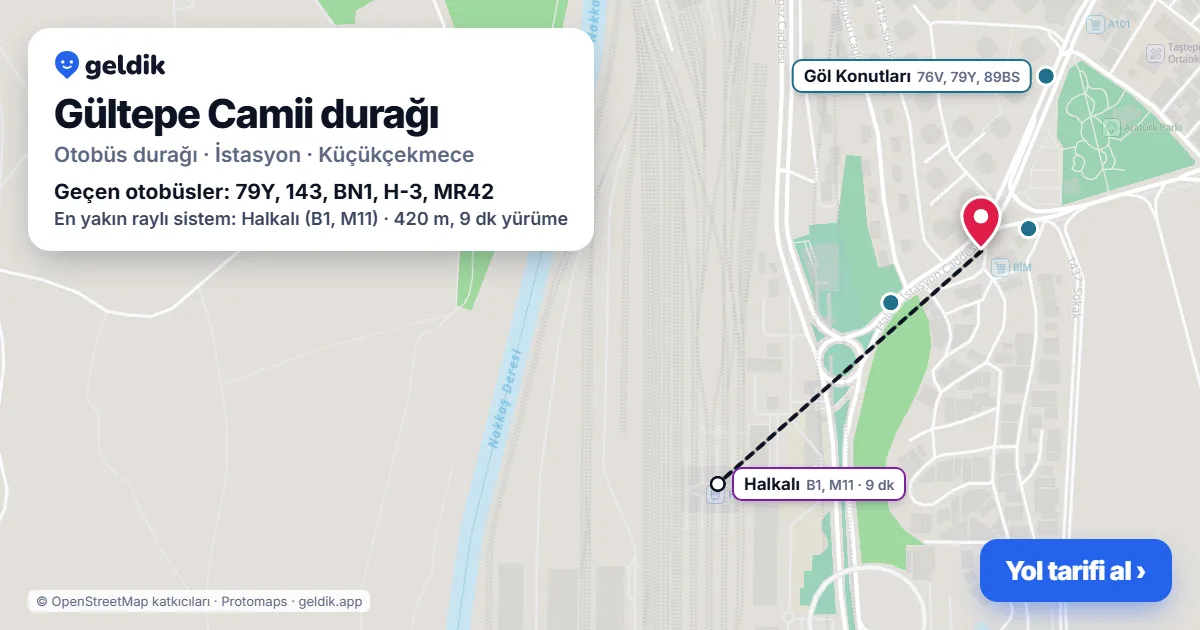 Gültepe Camii otobüs durağı haritada: konumu ve yakındaki duraklar