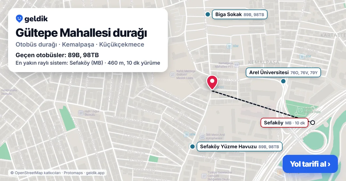 Gültepe Mahallesi otobüs durağı haritada: konumu ve yakındaki duraklar