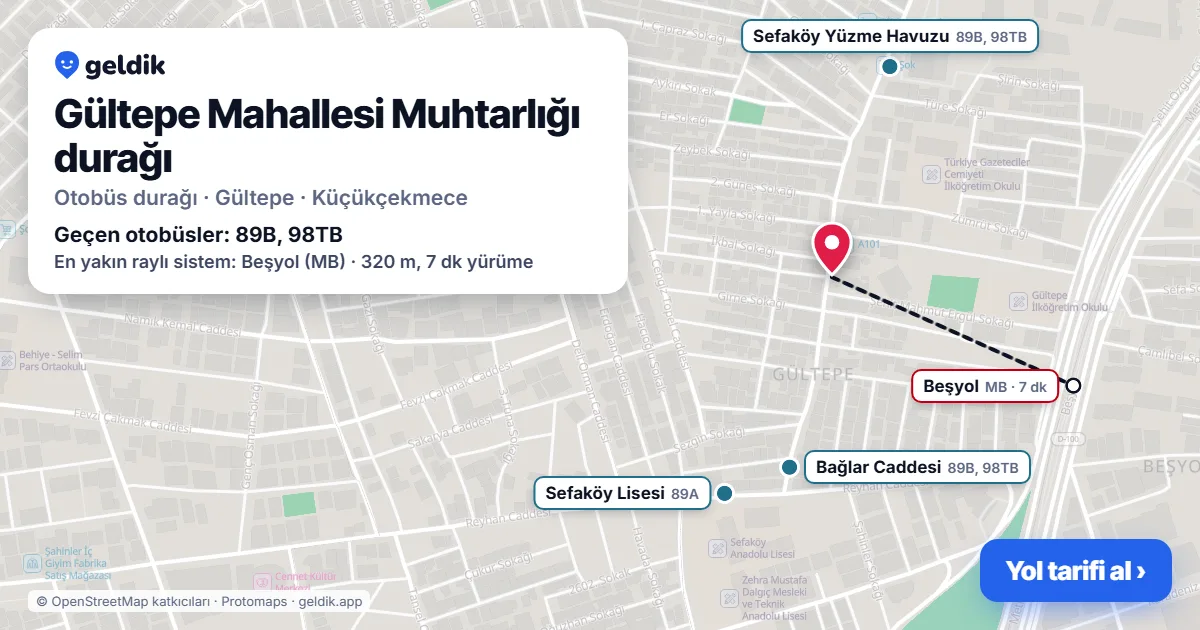 Gültepe Mahallesi Muhtarlığı otobüs durağı haritada: konumu ve yakındaki duraklar