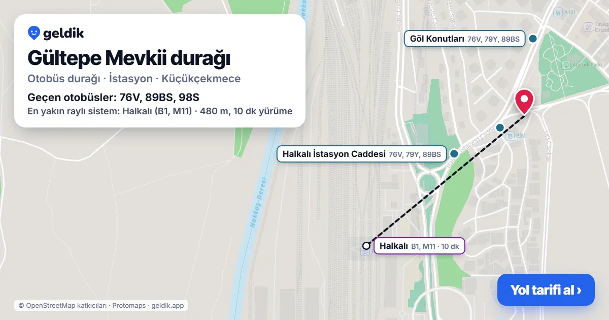 Gültepe Mevkii otobüs durağı haritada: konumu ve yakındaki duraklar