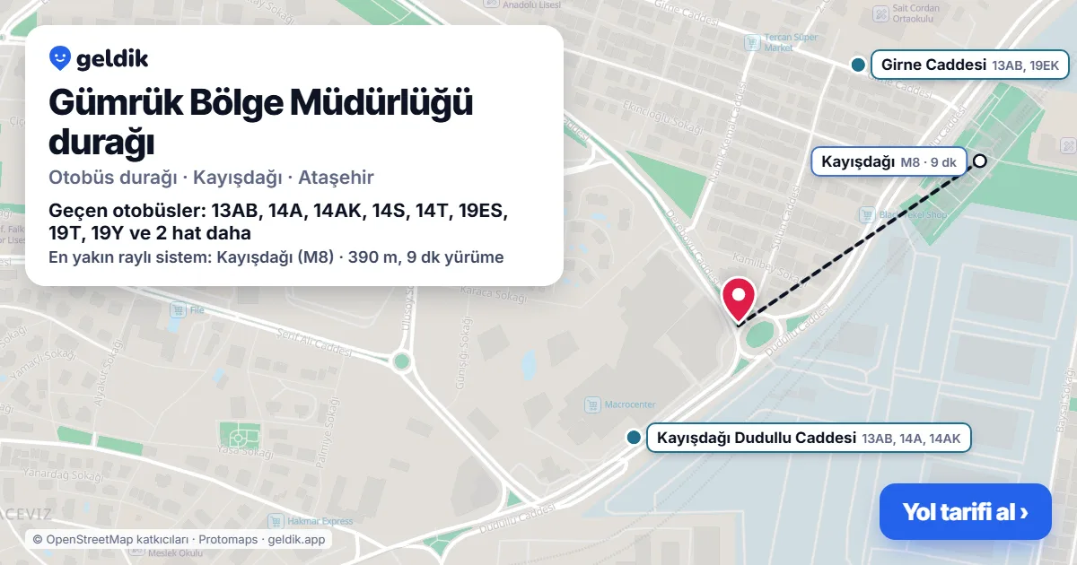 Gümrük Bölge Müdürlüğü otobüs durağı haritada: konumu ve yakındaki duraklar
