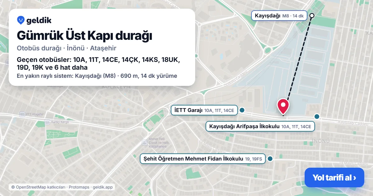 Gümrük Üst Kapı otobüs durağı haritada: konumu ve yakındaki duraklar