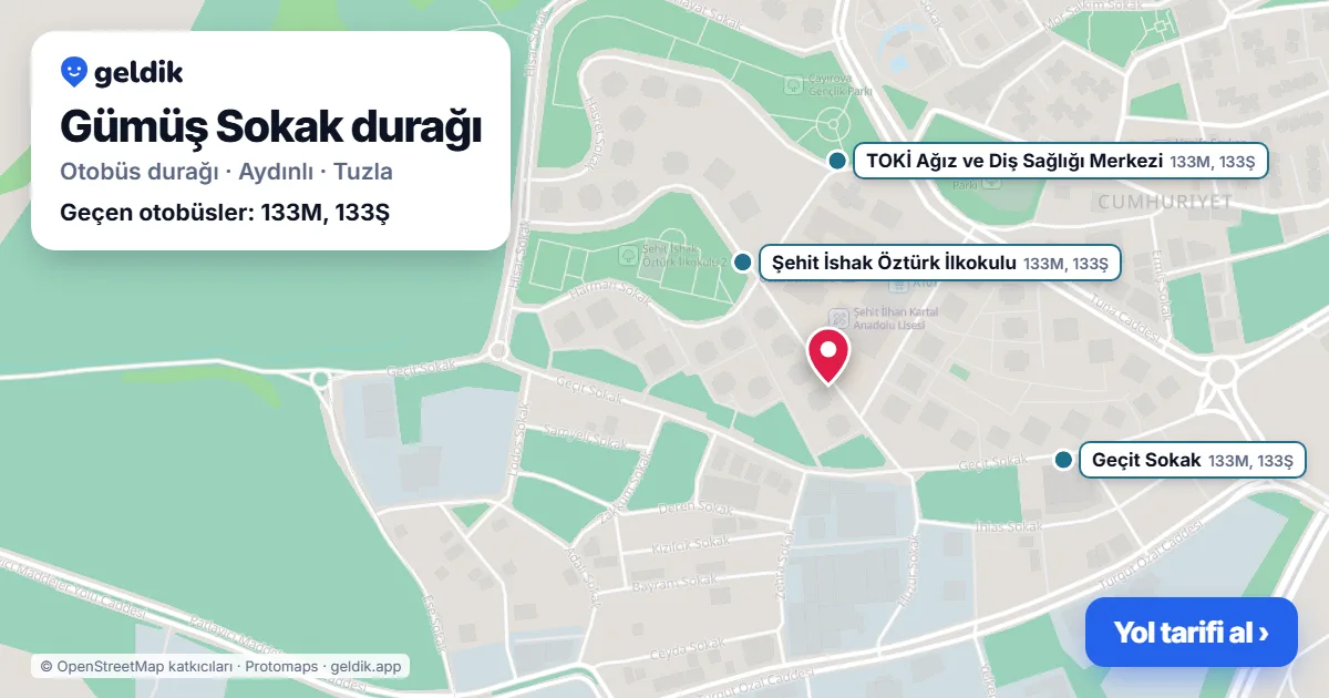 Gümüş Sokak otobüs durağı haritada: konumu ve yakındaki duraklar