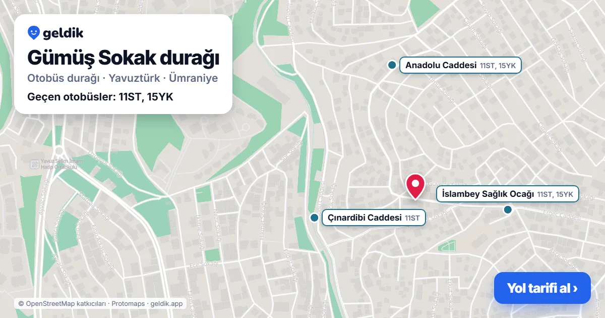 Gümüş Sokak otobüs durağı haritada: konumu ve yakındaki duraklar