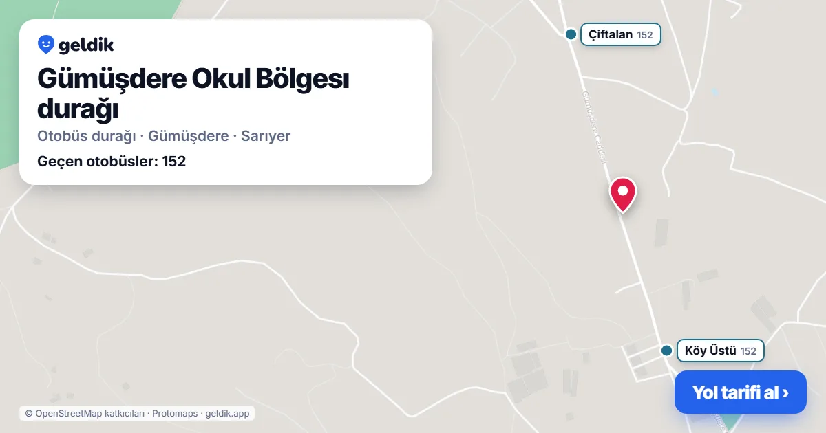 Gümüşdere Okul Bölgesı otobüs durağı haritada: konumu ve yakındaki duraklar