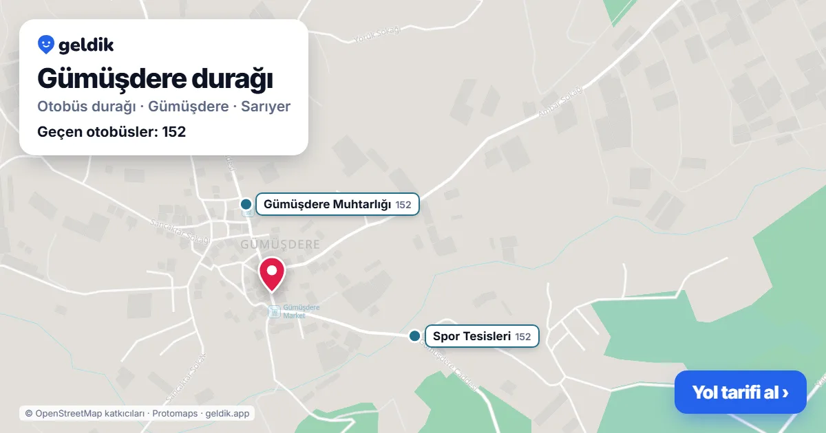 Gümüşdere otobüs durağı haritada: konumu ve yakındaki duraklar