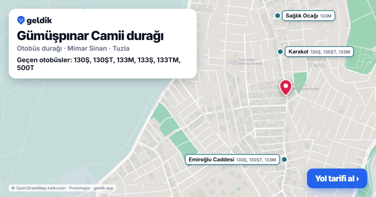 Gümüşpınar Camii otobüs durağı haritada: konumu ve yakındaki duraklar