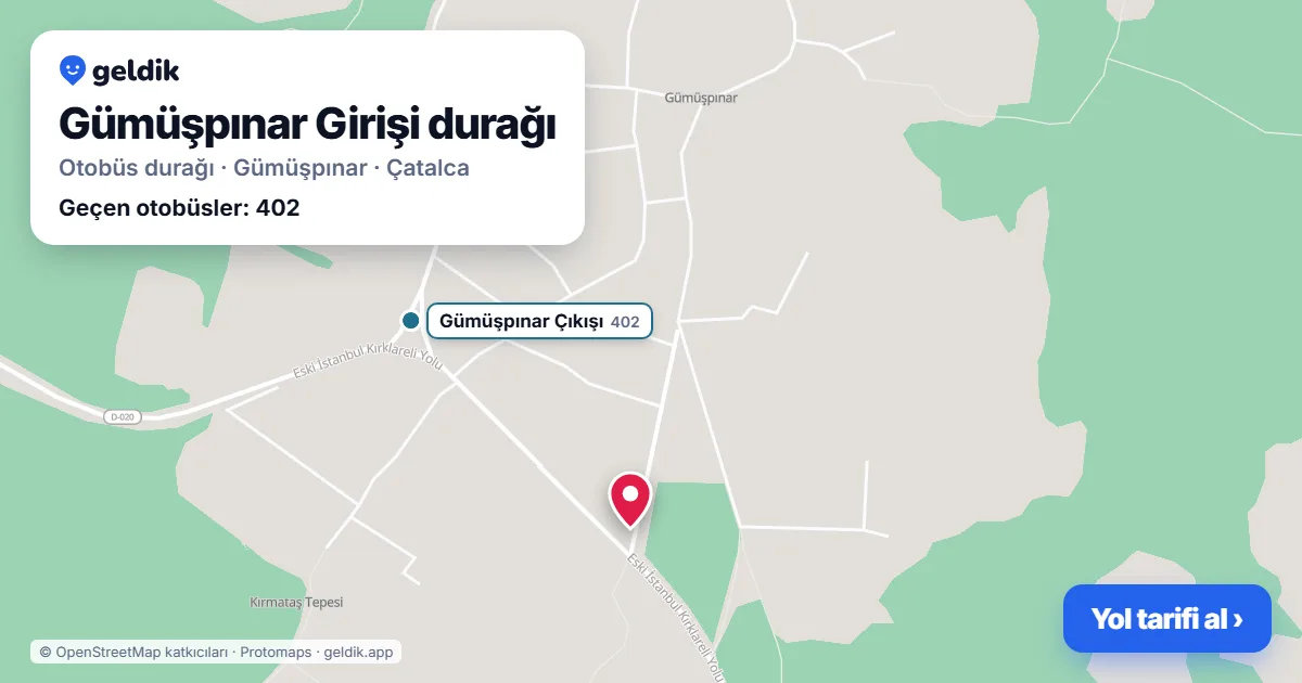 Gümüşpınar Girişi otobüs durağı haritada: konumu ve yakındaki duraklar
