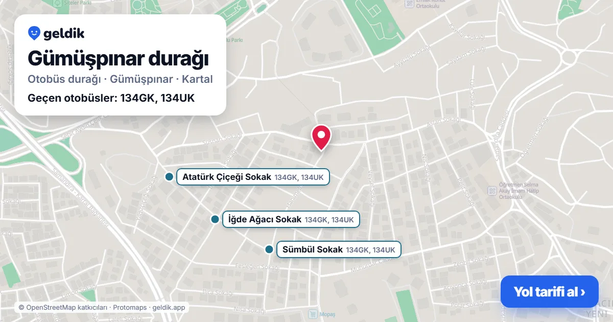 Gümüşpınar otobüs durağı haritada: konumu ve yakındaki duraklar