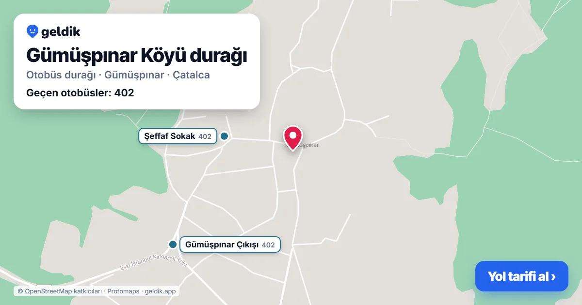 Gümüşpınar Köyü otobüs durağı haritada: konumu ve yakındaki duraklar