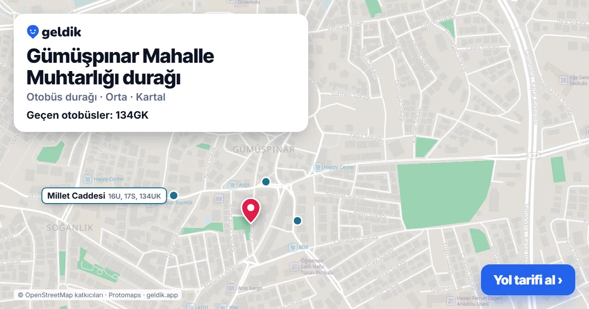 Gümüşpınar Mahalle Muhtarlığı otobüs durağı haritada: konumu ve yakındaki duraklar