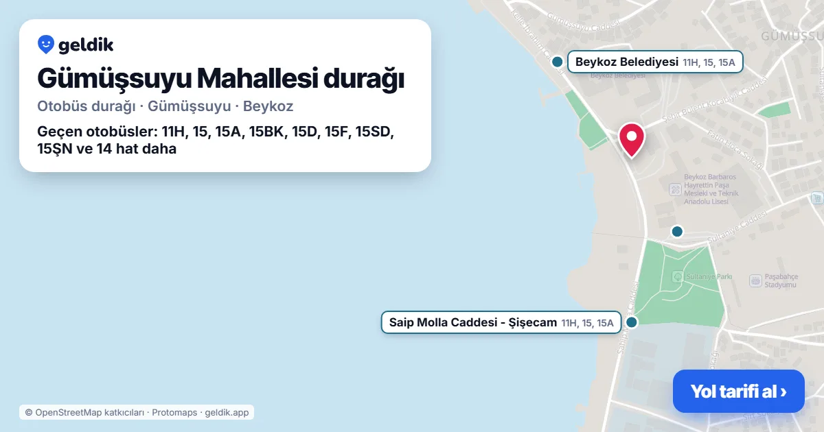 Gümüşsuyu Mahallesi otobüs durağı haritada: konumu ve yakındaki duraklar