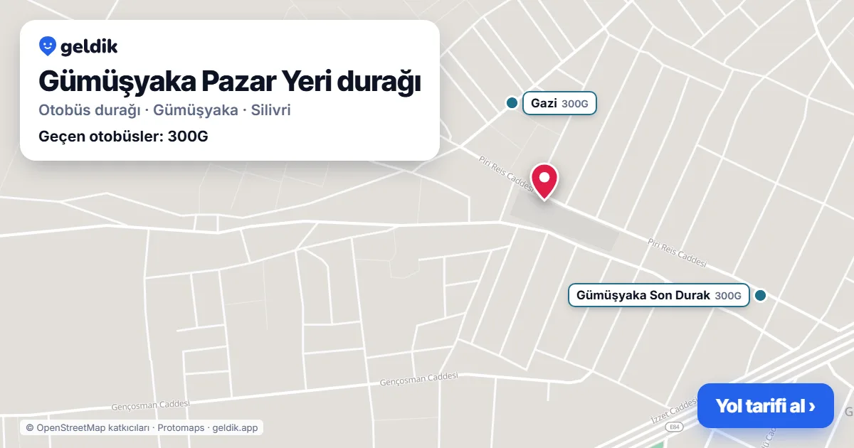 Gümüşyaka Pazar Yeri otobüs durağı haritada: konumu ve yakındaki duraklar