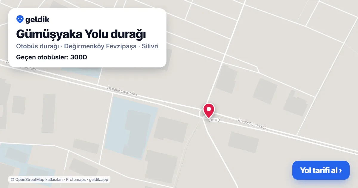 Gümüşyaka Yolu otobüs durağı haritada: konumu ve yakındaki duraklar