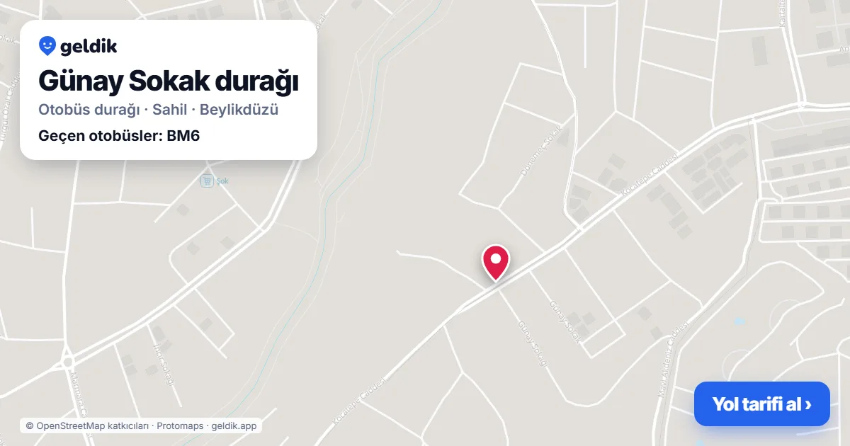 Günay Sokak otobüs durağı haritada: konumu ve yakındaki duraklar