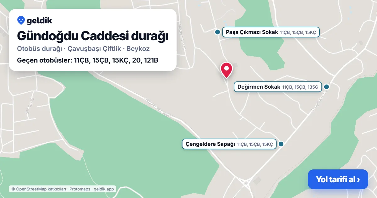 Gündoğdu Caddesi otobüs durağı haritada: konumu ve yakındaki duraklar