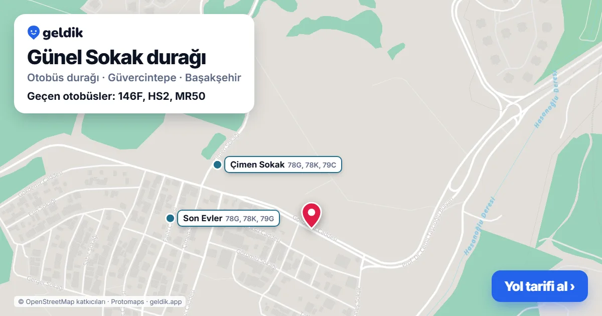 Günel Sokak otobüs durağı haritada: konumu ve yakındaki duraklar