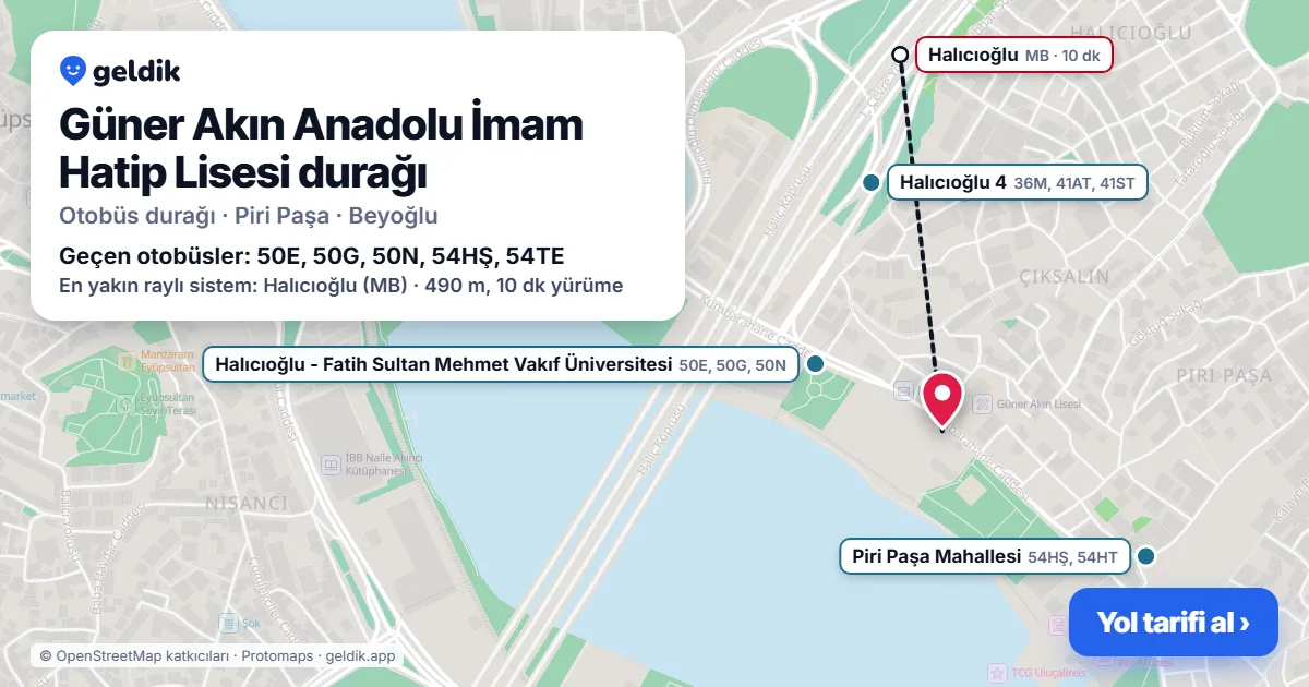 Güner Akın Anadolu İmam Hatip Lisesi otobüs durağı haritada: konumu ve yakındaki duraklar