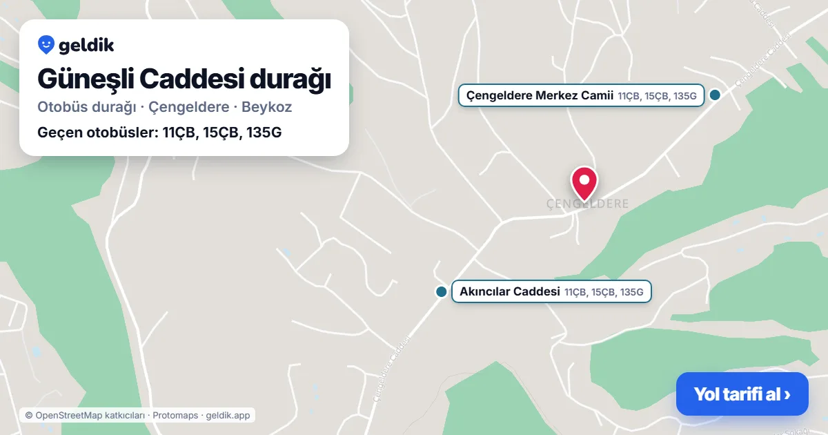 Güneşli Caddesi otobüs durağı haritada: konumu ve yakındaki duraklar