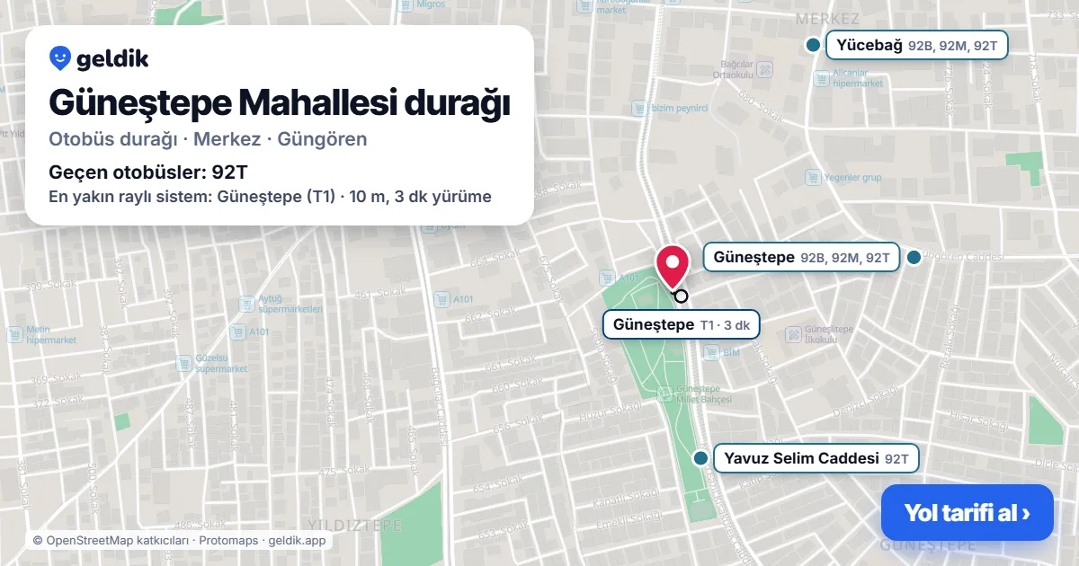 Güneştepe Mahallesi otobüs durağı haritada: konumu ve yakındaki duraklar