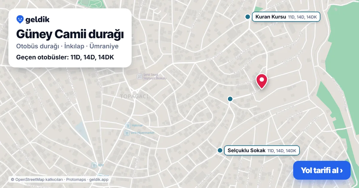 Güney Camii otobüs durağı haritada: konumu ve yakındaki duraklar