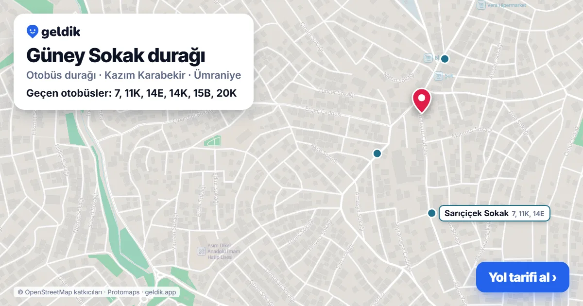 Güney Sokak otobüs durağı haritada: konumu ve yakındaki duraklar