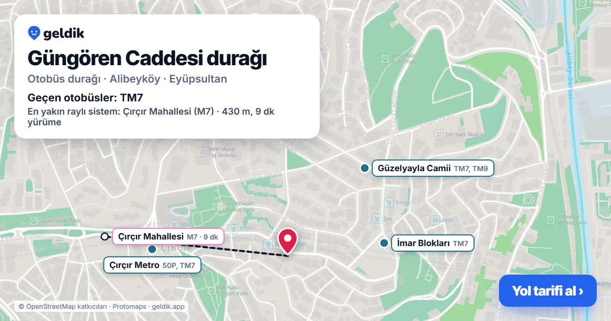 Güngören Caddesi otobüs durağı haritada: konumu ve yakındaki duraklar