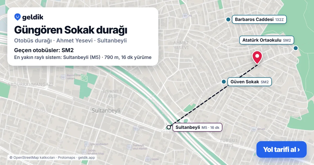 Güngören Sokak otobüs durağı haritada: konumu ve yakındaki duraklar