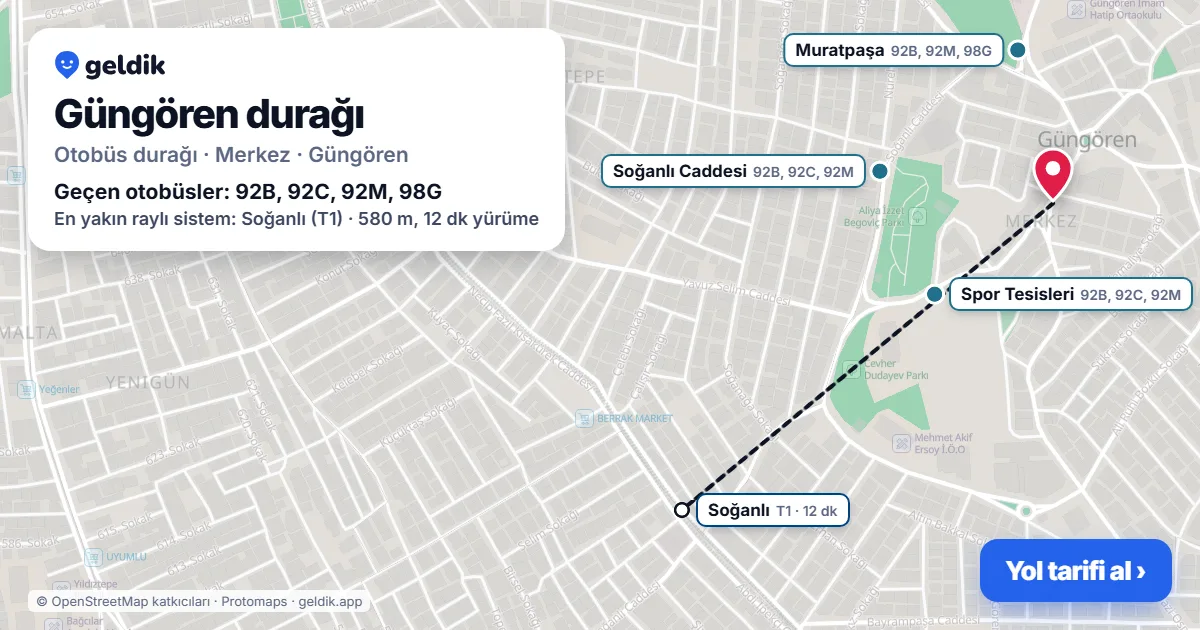 Güngören otobüs durağı haritada: konumu ve yakındaki duraklar