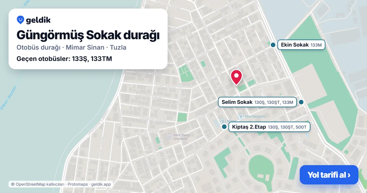Güngörmüş Sokak otobüs durağı haritada: konumu ve yakındaki duraklar