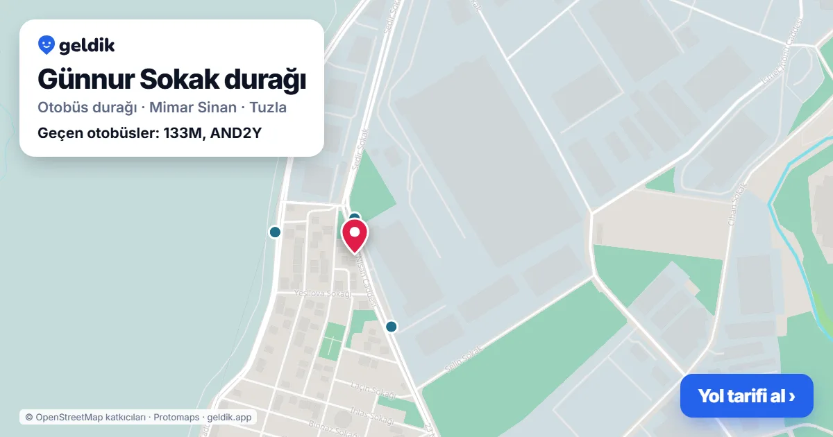 Günnur Sokak otobüs durağı haritada: konumu ve yakındaki duraklar
