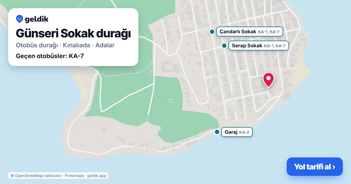 Günseri Sokak otobüs durağı haritada: konumu ve yakındaki duraklar