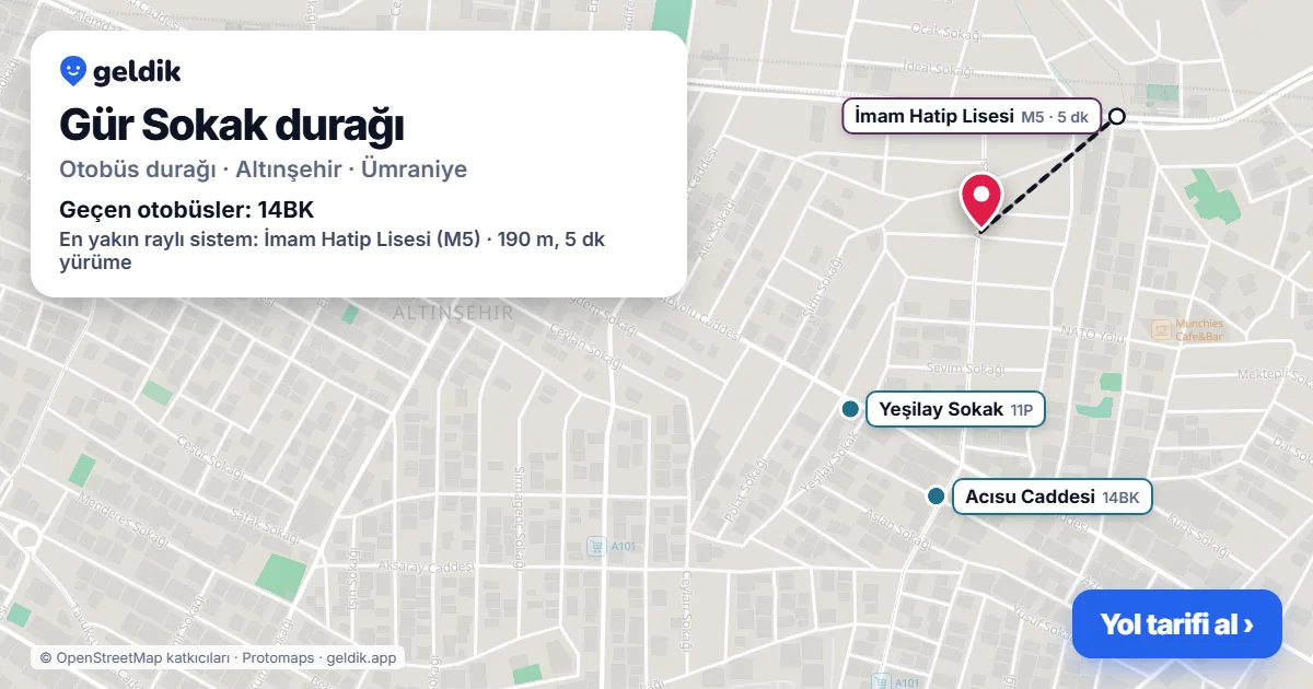Gür Sokak otobüs durağı haritada: konumu ve yakındaki duraklar