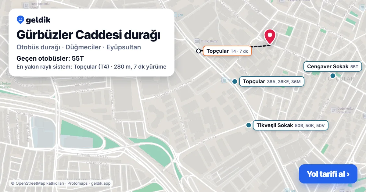 Gürbüzler Caddesi otobüs durağı haritada: konumu ve yakındaki duraklar