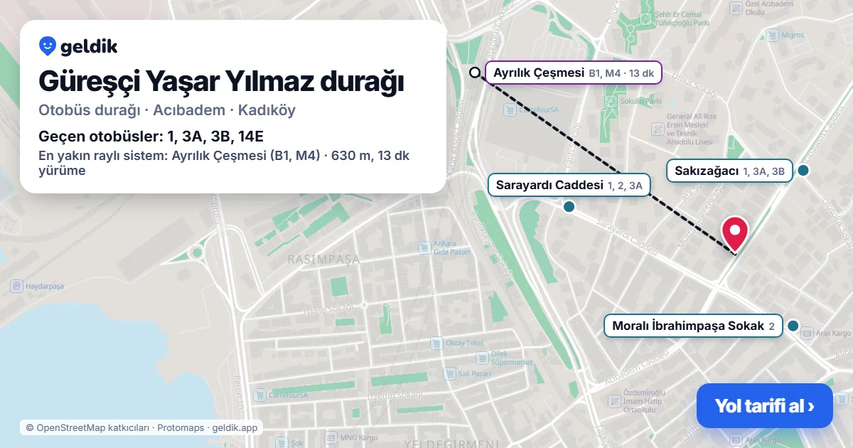 Güreşçi Yaşar Yılmaz otobüs durağı haritada: konumu ve yakındaki duraklar