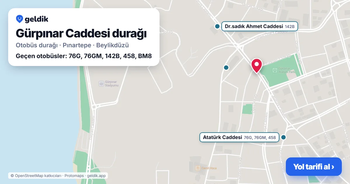Gürpınar Caddesi otobüs durağı haritada: konumu ve yakındaki duraklar