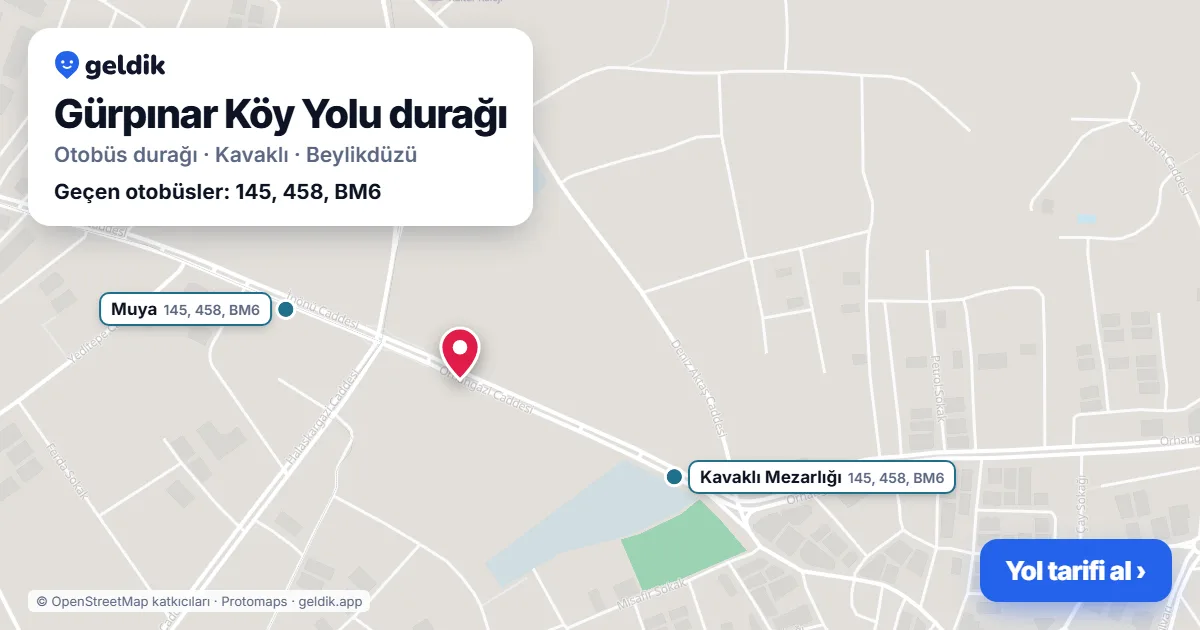 Gürpınar Köy Yolu otobüs durağı haritada: konumu ve yakındaki duraklar