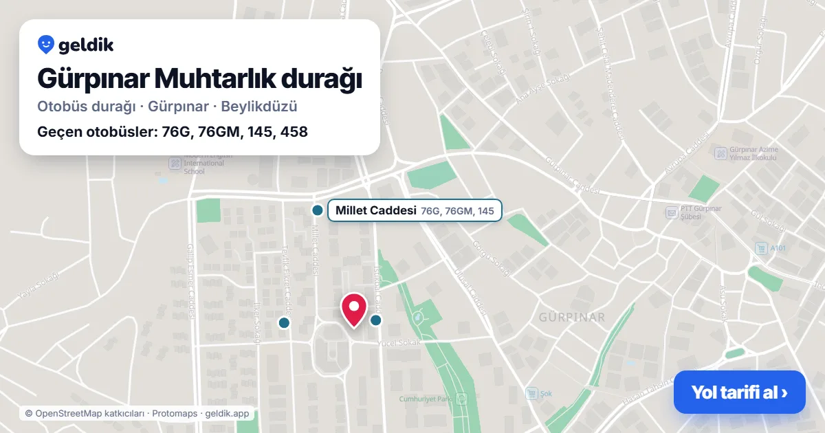 Gürpınar Muhtarlık otobüs durağı haritada: konumu ve yakındaki duraklar