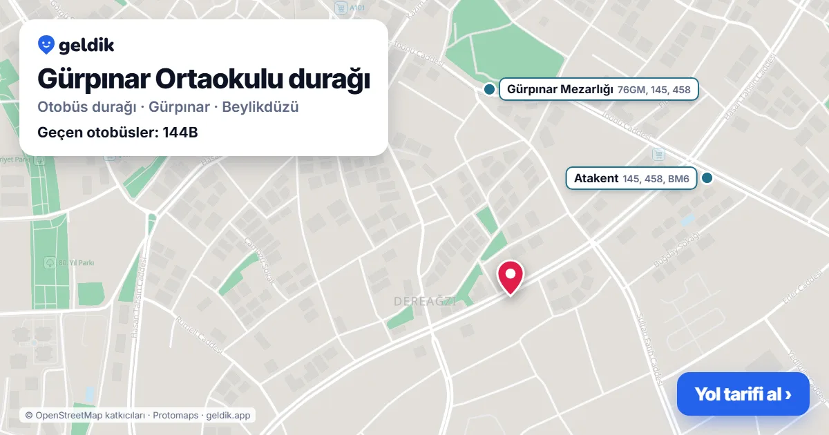 Gürpınar Ortaokulu otobüs durağı haritada: konumu ve yakındaki duraklar