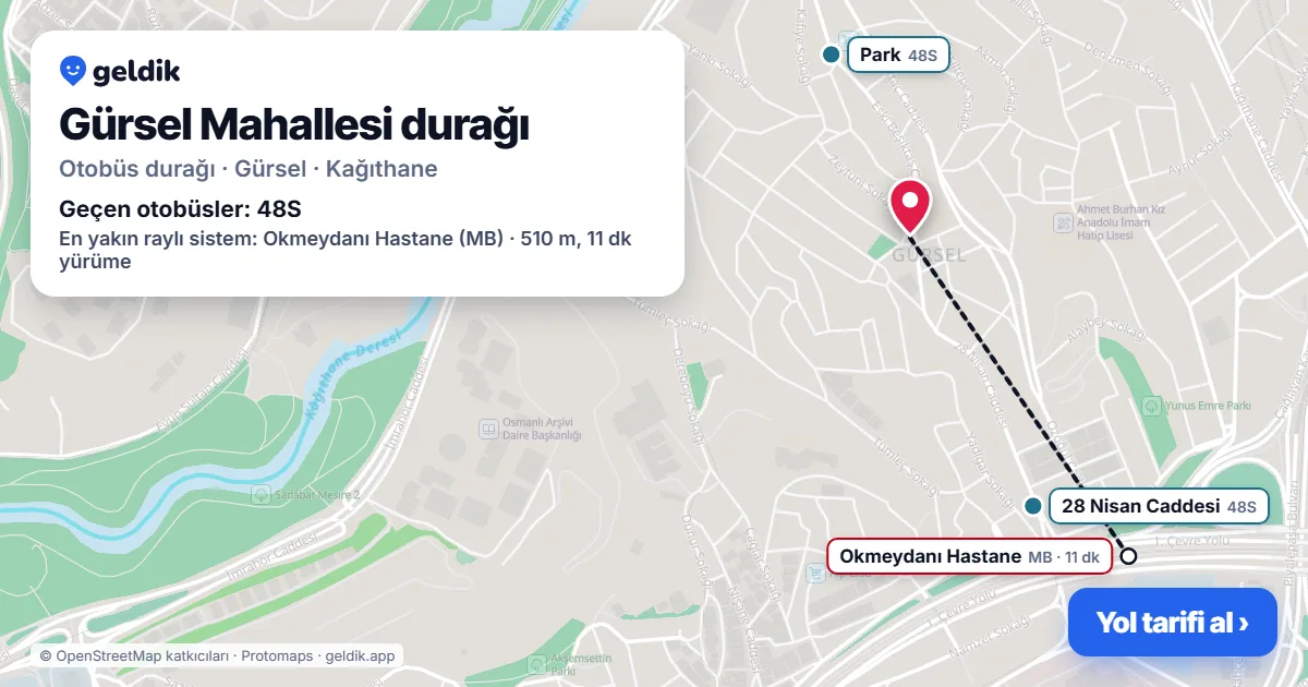 Gürsel Mahallesi otobüs durağı haritada: konumu ve yakındaki duraklar