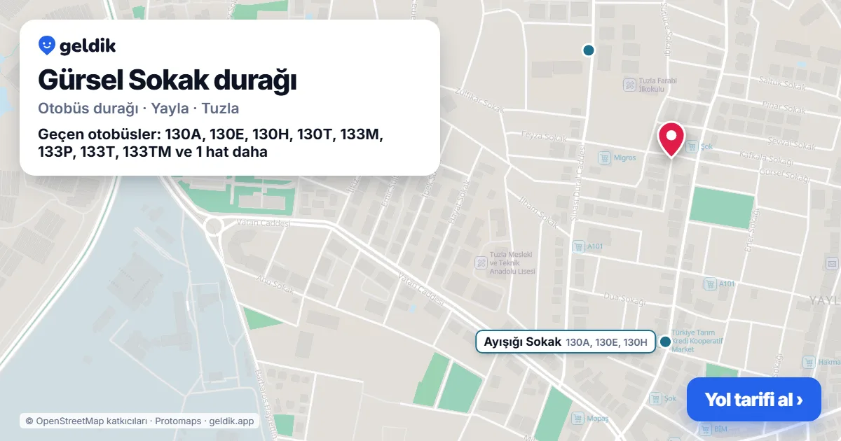 Gürsel Sokak otobüs durağı haritada: konumu ve yakındaki duraklar