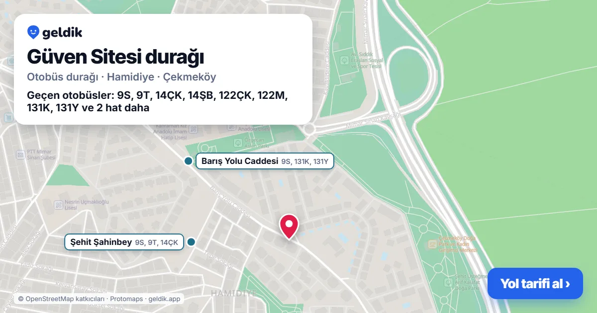 Güven Sitesi otobüs durağı haritada: konumu ve yakındaki duraklar