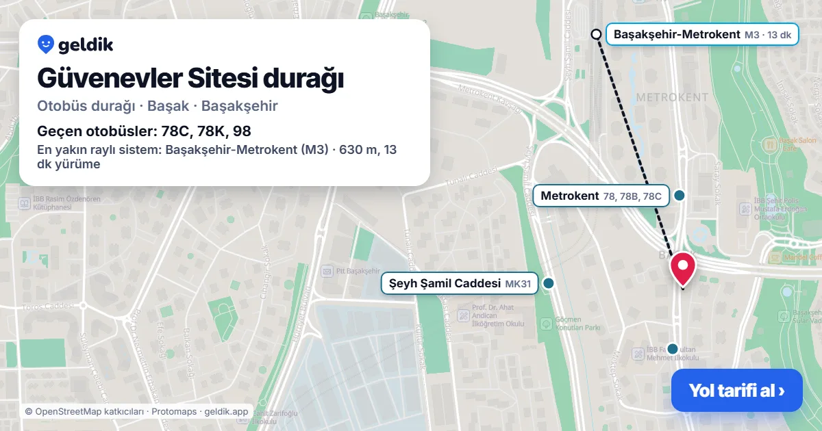 Güvenevler Sitesi otobüs durağı haritada: konumu ve yakındaki duraklar