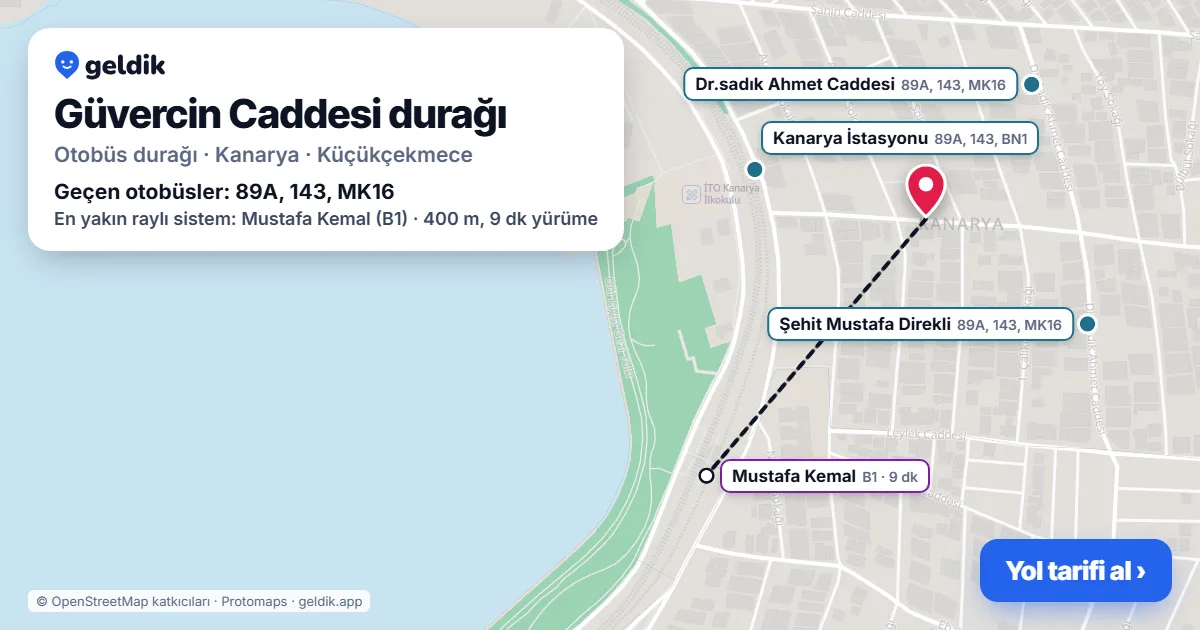 Güvercin Caddesi otobüs durağı haritada: konumu ve yakındaki duraklar