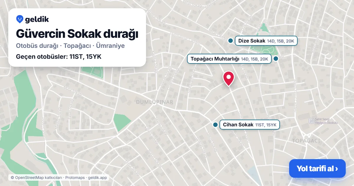 Güvercin Sokak otobüs durağı haritada: konumu ve yakındaki duraklar