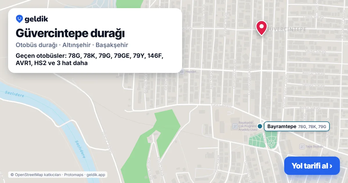 Güvercintepe otobüs durağı haritada: konumu ve yakındaki duraklar